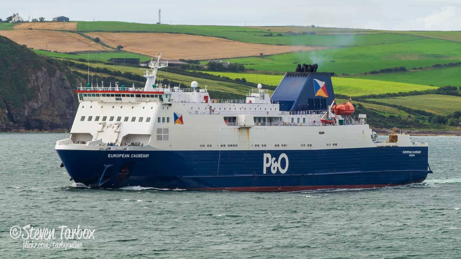 EUROPEAN CAUSEWAY approaches Cairnryan during August 2018 at the end of another sailing from Larne. Copyright © Steven Tarbox.