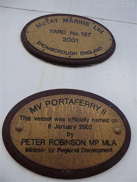 Portaferry II builders plaque and naming plaque. Copyright © Scott Mackey.