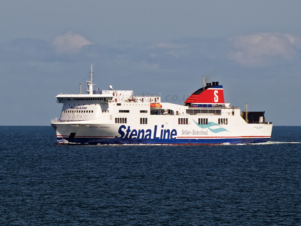 Stena Mersey pictured from Stena Lagan in July 2015, as both ships reach the half-way point of their journeys, off the Isle of Man. Copyright © Steven Tarbox