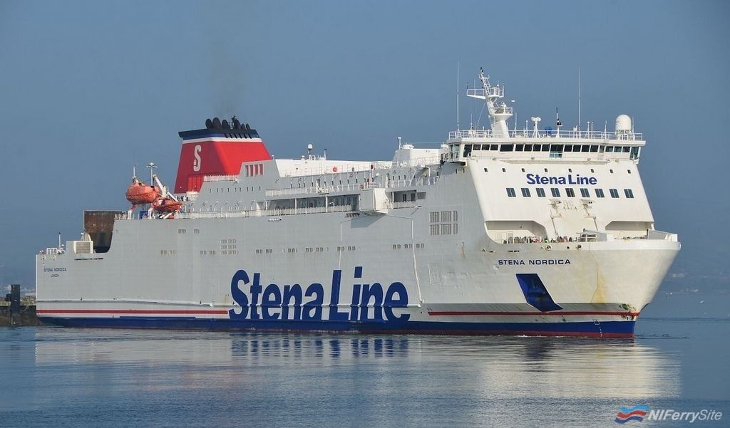 Stena Nordica swinging of her Belfast berth in 2013, while providing refit cover. Copyright © Alan Geddes.