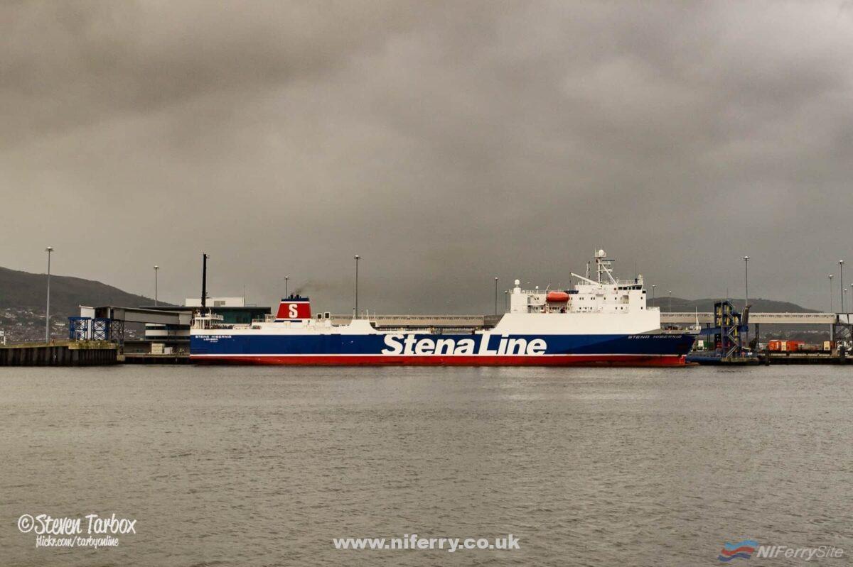 STENA HIBERNIA at the former Stena HSS berth at Victoria Terminal 4, 23rd October 2017. This is the first time a Stena ferry has berthed here since HSS STENA VOYAGER left for recycling. Copyright © Steven Tarbox