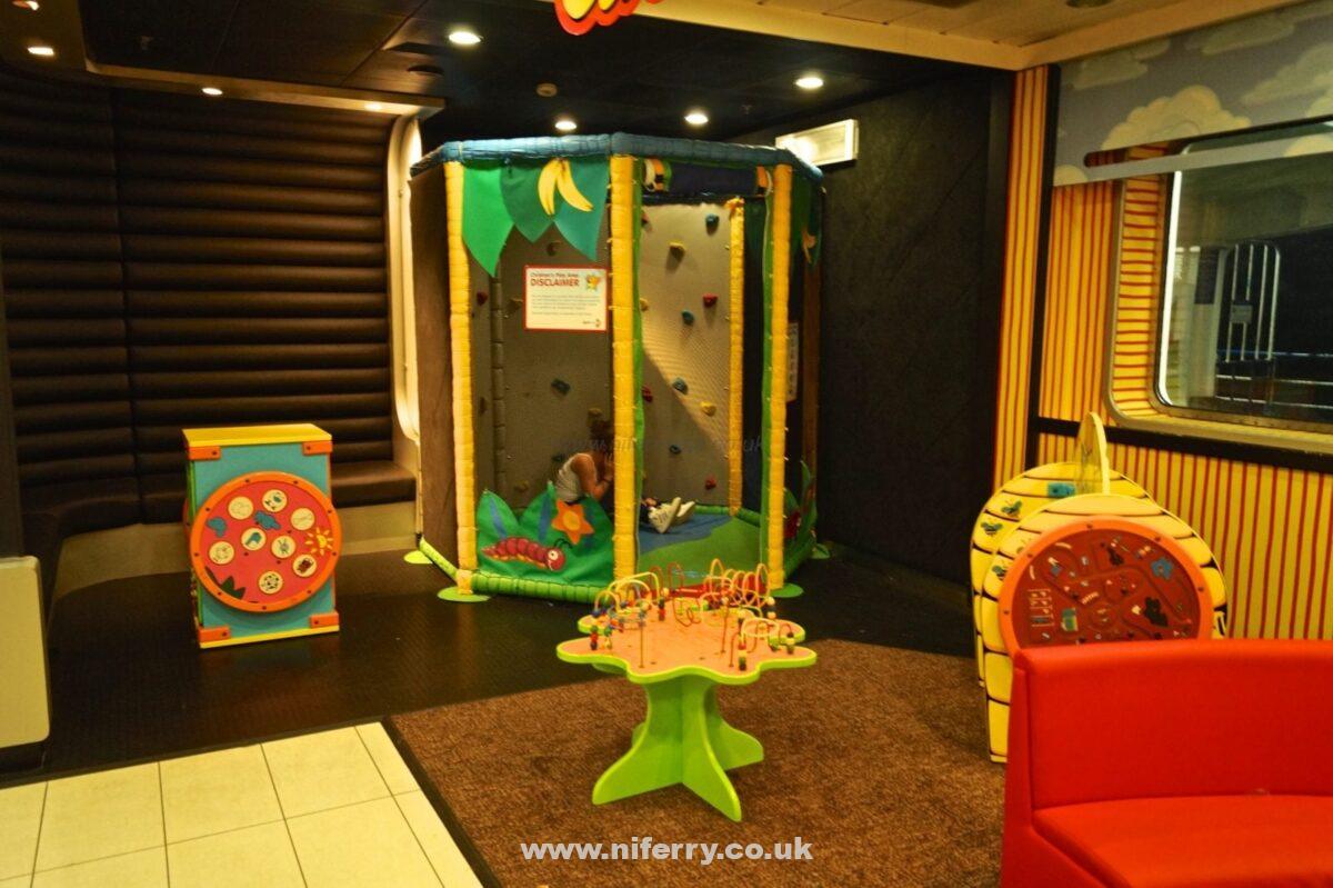 Squeezed in a corner at the rear of Barista is this small Curious George themed children's play area. A larger more permanent play area was fitted in a subsequent refit. © NIFerrySite