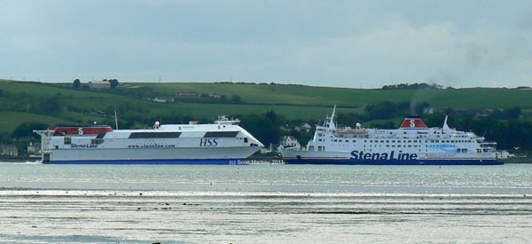 HSS Stena Voyager and Stena Navigator meet in Lough Ryan. Photograph Copyright © Scott Mackey.