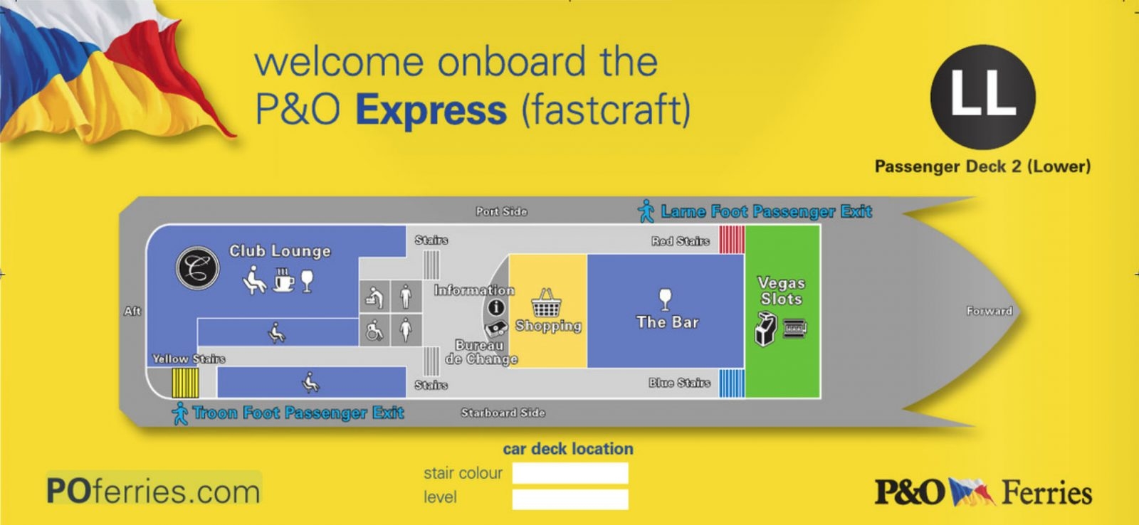 P&O EXPRESS lower passenger deck (deck 2) deck plan. P&O Ferries