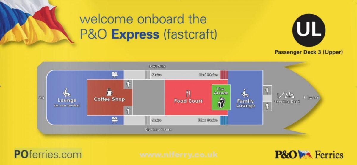 P&O EXPRESS upper passenger deck (deck 3) deck plan. P&O Ferries