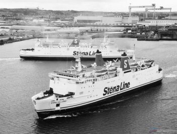 Stena Galloway departs Belfast with Stena Caledonia in the background. Taken on June 16th 1999. Copyright © Alan Geddes.
