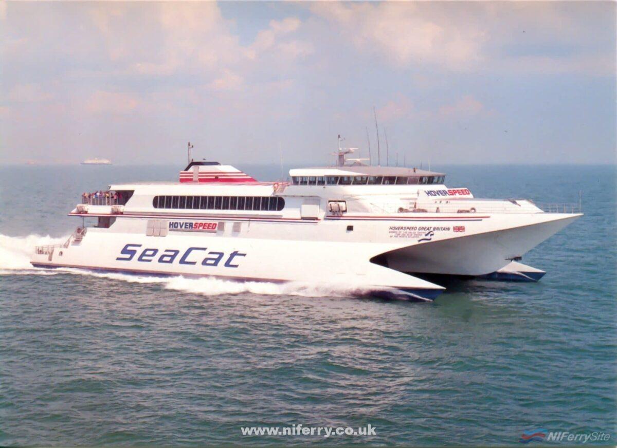 Hoverspeed Great Britain pictured crossing the Dover Strait.