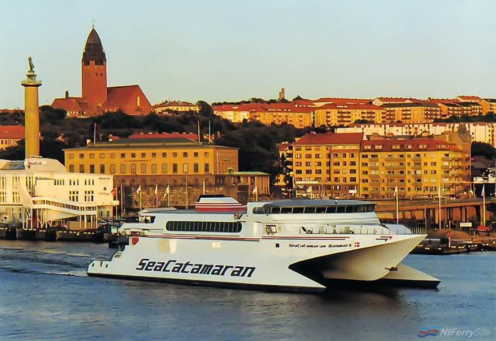 Postcard showing SEACATAMARAN DANMARK Danmark in Gothenburg. She was better known in our waters as SEACAT DANMARK