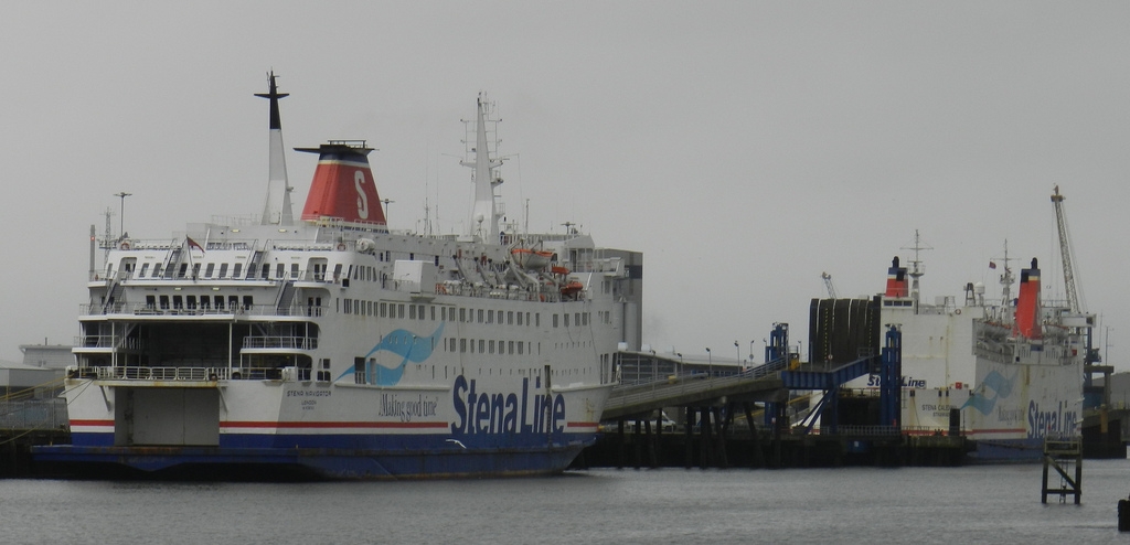 Taken on 16/02/2012, this photo depicts the last day STENA CALEDONIA and STENA NAVIGATOR spent together. STENA NAVIGATOR sailed for Spain and a new career with Balaeria that night. Copyright © Scott Mackey