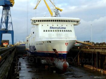 Stena Mersey in dry-dock at Harland and Wolff at the end of 2014. Copyright © Scott Mackey.