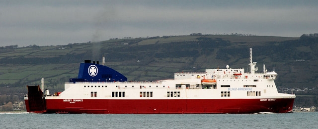 Mersey Seaways pictured in 2011 before her route was taken over by Stena Line. Unlike her sister, Lagan Seaways, she never received a blue DFDS hull. © Copyright Albert Bridge and licensed for reuse under this Creative Commons Licence http://creativecommons.org/licenses/by-sa/2.0/ .