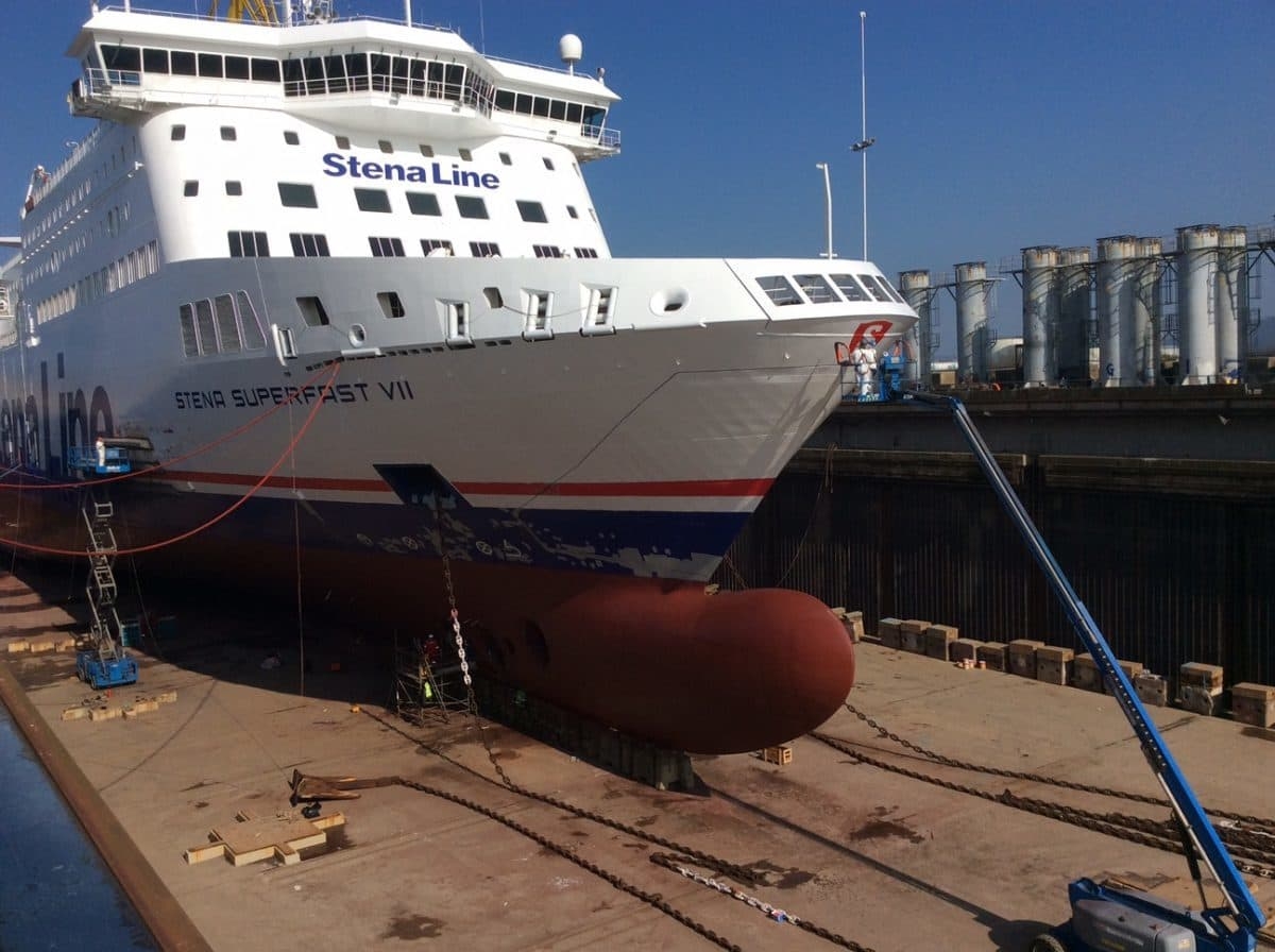 SHIP SHAPE…The Stena Superfast VII which operates on the Belfast-Cairnryan service is one of seven Stena Line ferries which will be visiting Harland and Wolff shipyard over the next two months as part of a £4m refit contract awarded to the shipyard.
