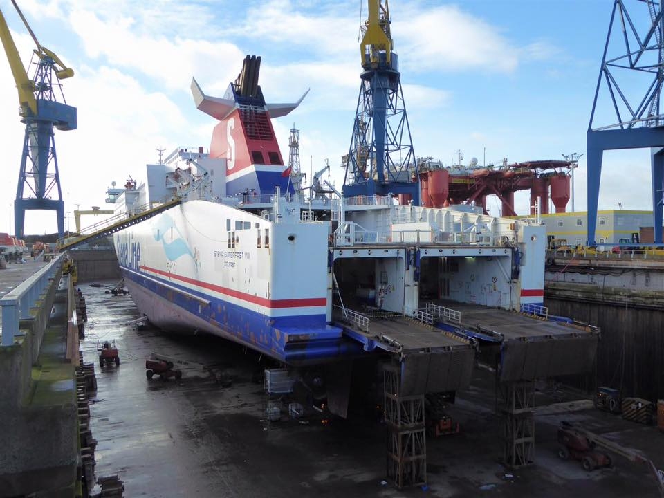 Stena Superfast VIII in H&W's Belfast Dry Dock dry-dock. Stena Line 2016