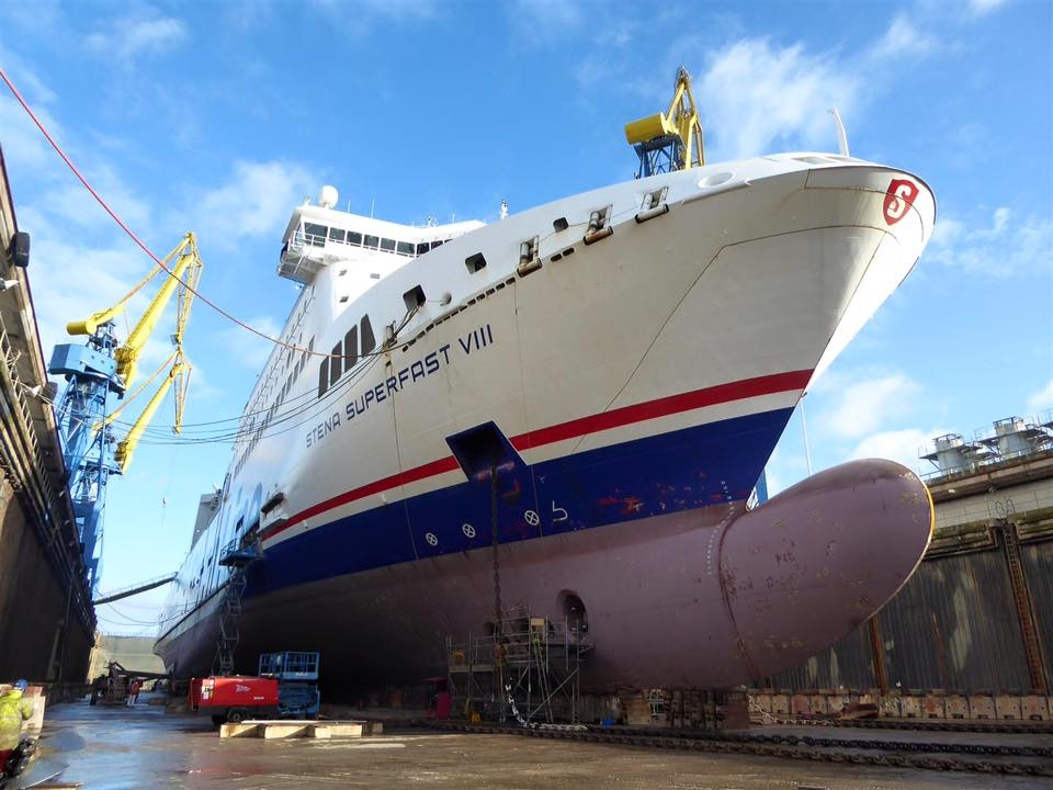 Stena Superfast VIII in H&W's Belfast Dry Dock dry-dock. Stena Line 2016