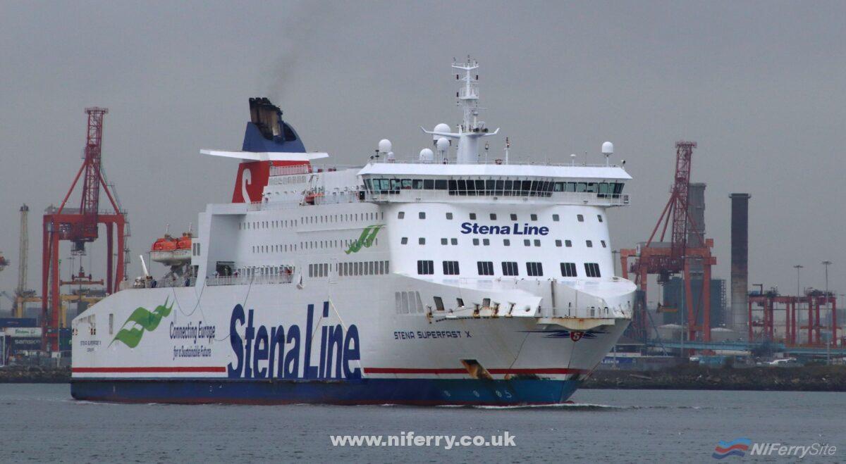 STENA SUPERFAST X leaves Dublin Port for Holyhead, 08.02.18. Copyright © Robbie Cox.