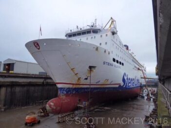 Stena Europe Dry Docked at Harland and Wolff for her 2017 refit 08/01/17. Copyright © Scott Mackey (Flickr).