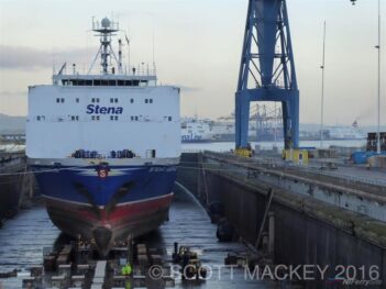 Stena Hibernia dry docked at Harland and Woll at the end of 2016. Copyright Scott Mackey.