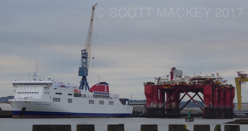 Stena Horizon and Borgholm Dolphin at Harland and Wolff's Ship Repair Quay, 18/1/17. Stena Horizon relieved Stena Lagan that evening so the latter could go for dry docking. Copyright © Scott Mackey.
