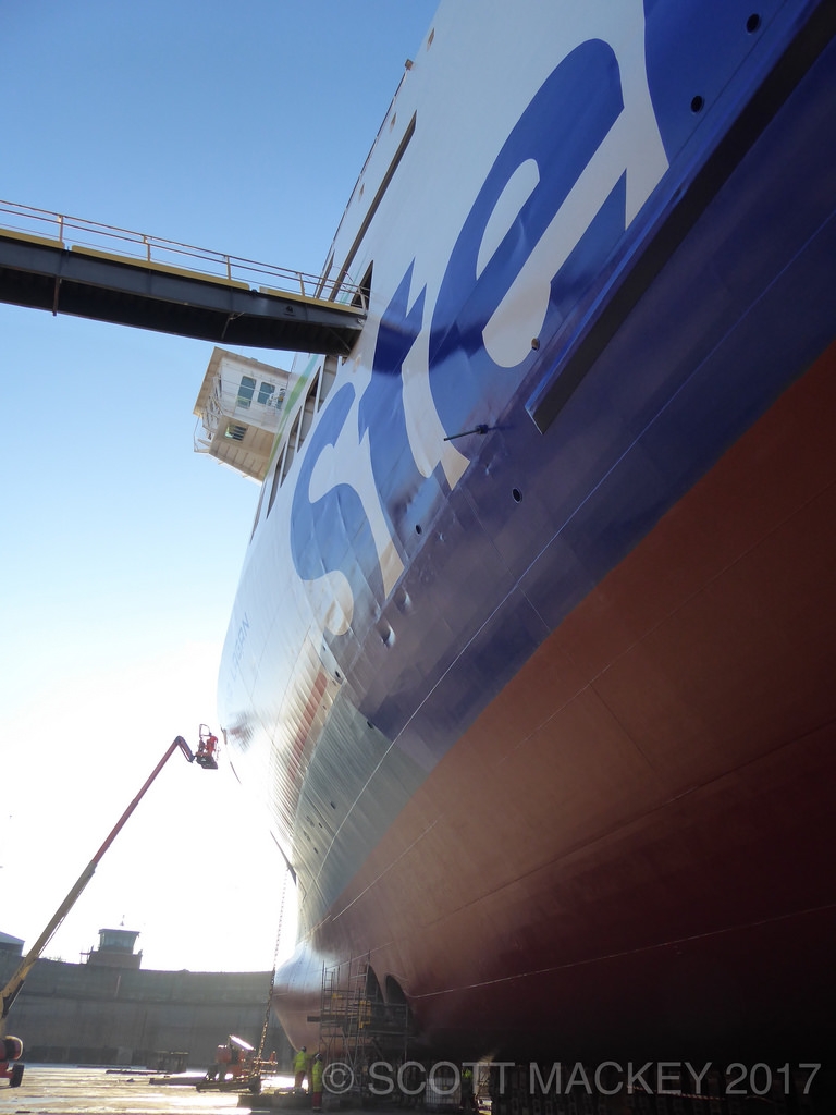 Stena Lagan dry docked at Belfast's Harland and Wolff 28/1/17. Copyright © Scott Mackey.