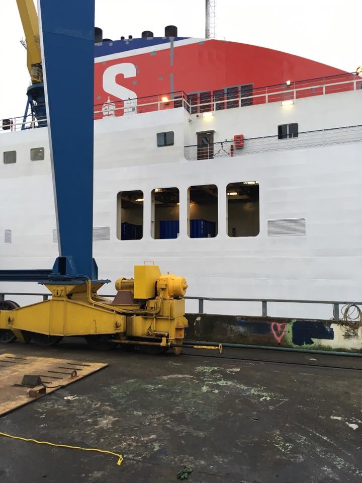 Closer look at the stern of Stena Lagan in Belfast dry dock, January '17. Stena Line