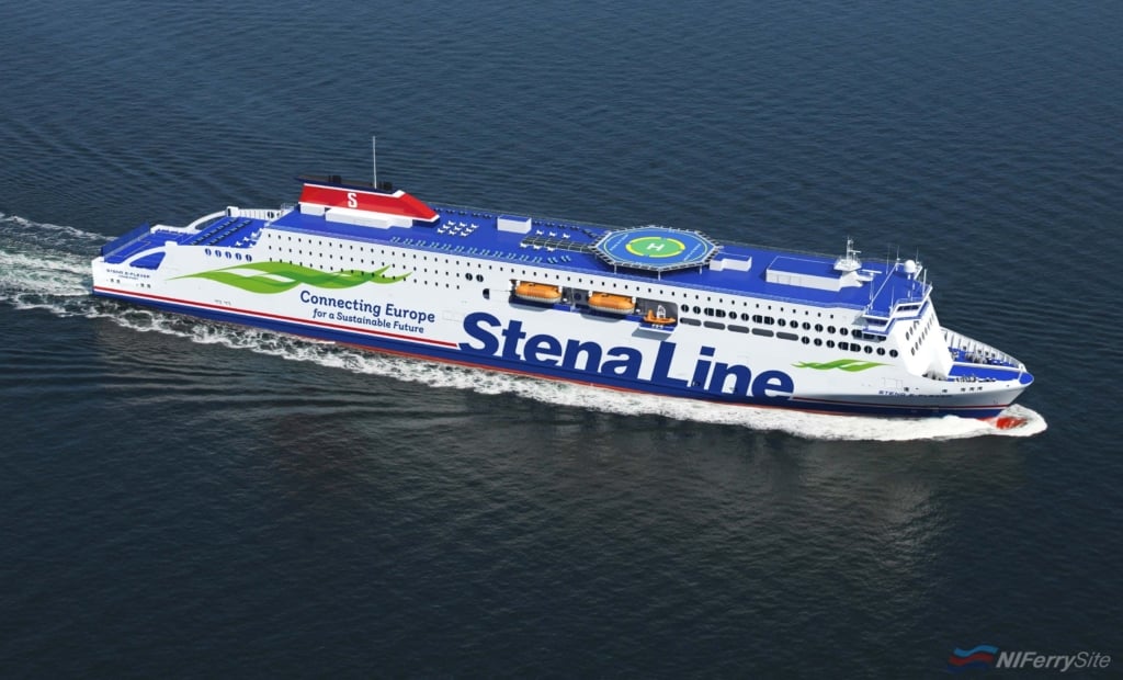 Rendering of the new Stena E-Flexer class. All four vessels are now confirmed as earmarked for Stena's routes from Belfast. Stena Line.