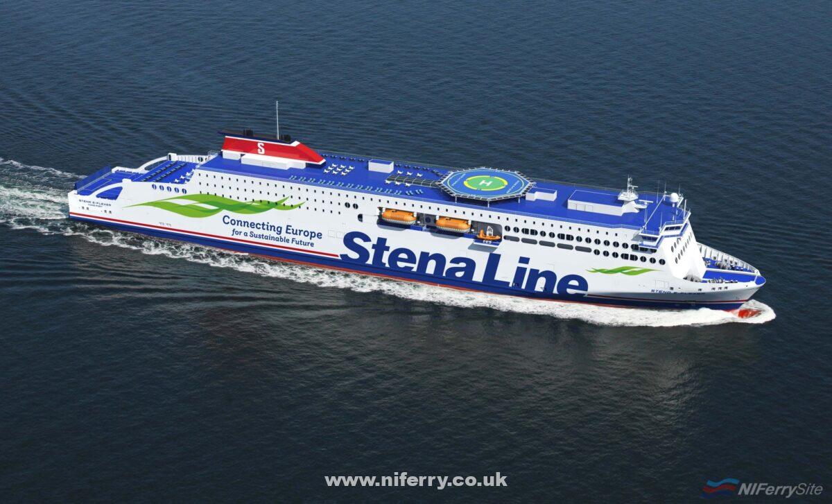 Rendering of the new Stena E-Flexer class. All four vessels are now confirmed as earmarked for Stena's routes from Belfast. Stena Line.