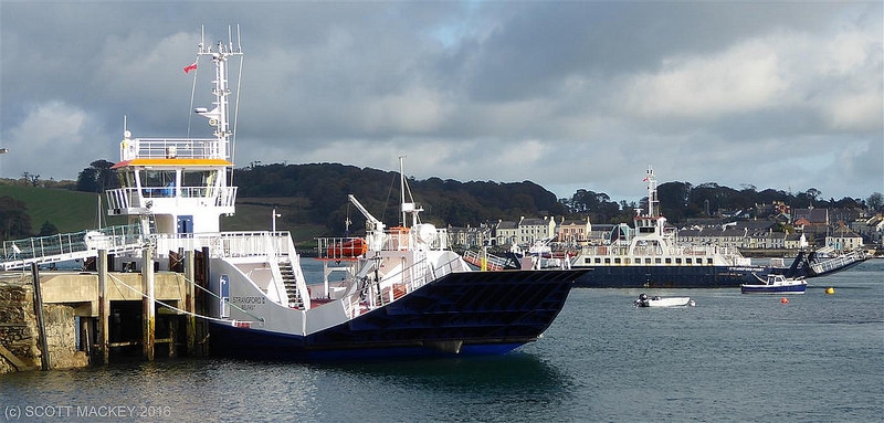 Strangford II with the ship she replaced, MV Strangford, moored in the background. Copyright © Scott Mackey.