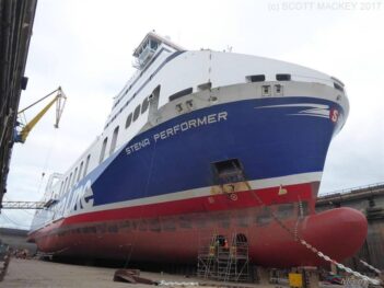 Stena Performer in Harland and Wolff's Belfast Dry Dock, April 2017. © Scott Mackey.