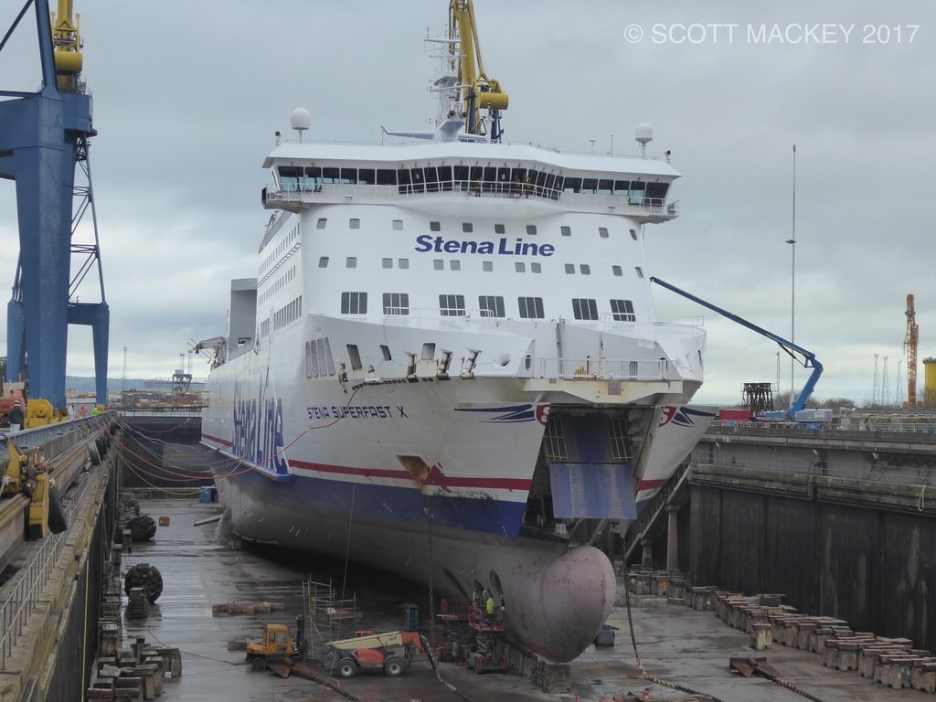 Stena Superfast X in Harland and Wolff's Belfast Dry Dock, Feb 2017. © Scott Mackey