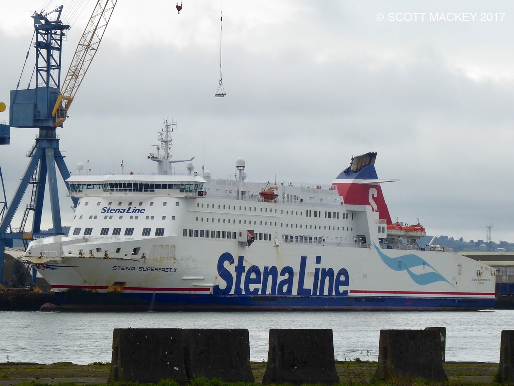 Stena Superfast X at Harland and Wolff's Ship Repair Quay before going in to dry dock, Feb 2017. © Scott Mackey.