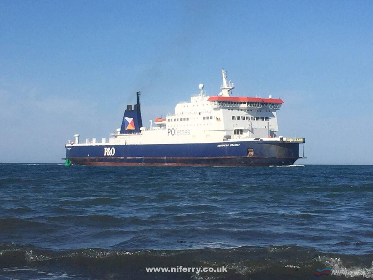 EUROPEAN SEAWAY arriving at Larne on the day of her first visit to Northern Ireland, 03/05.17. Copyright © Gary Andrews.