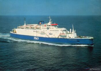 PRIDE OF RATHLIN. This official photograph is actually of the vessel when she was PRIDE OF WALMER operating from Dover, with the name changed on the bow. © P&O European Ferries