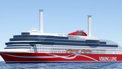 Artists impression of Vikings new cruiseferry which is expected to be delivered in 2020. Viking Line.