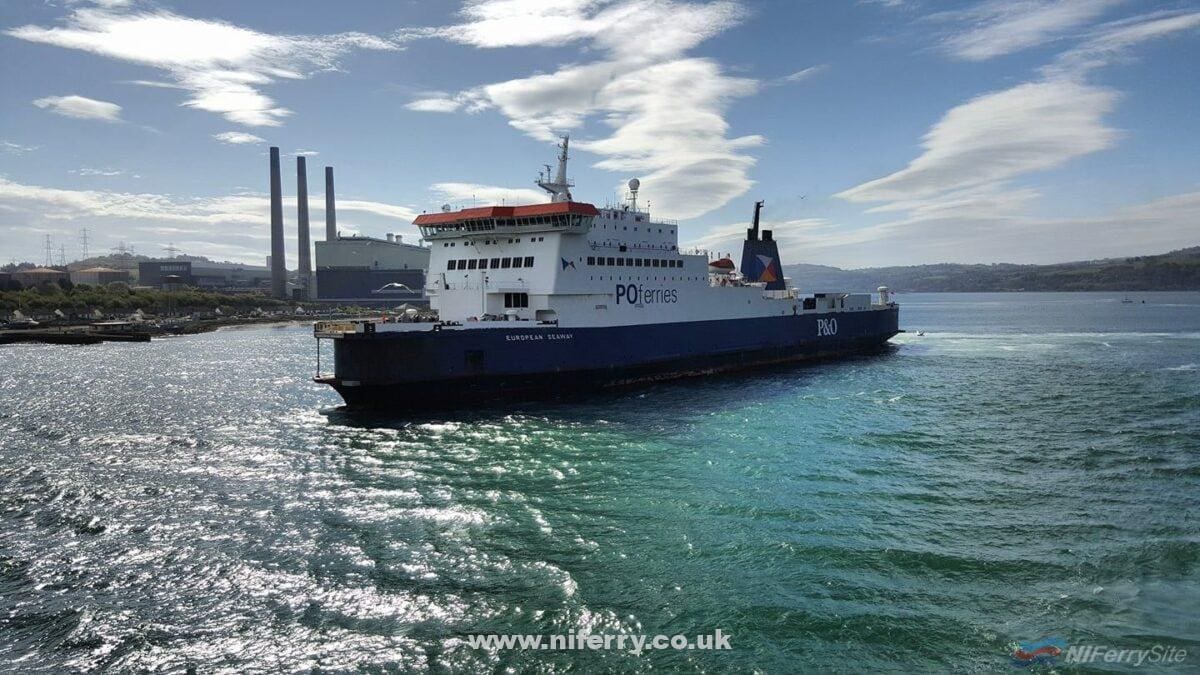 European Seaway leaves Larne for another crossing to Cairnryan on 6th May 2017. Copyright © Gary Hall.