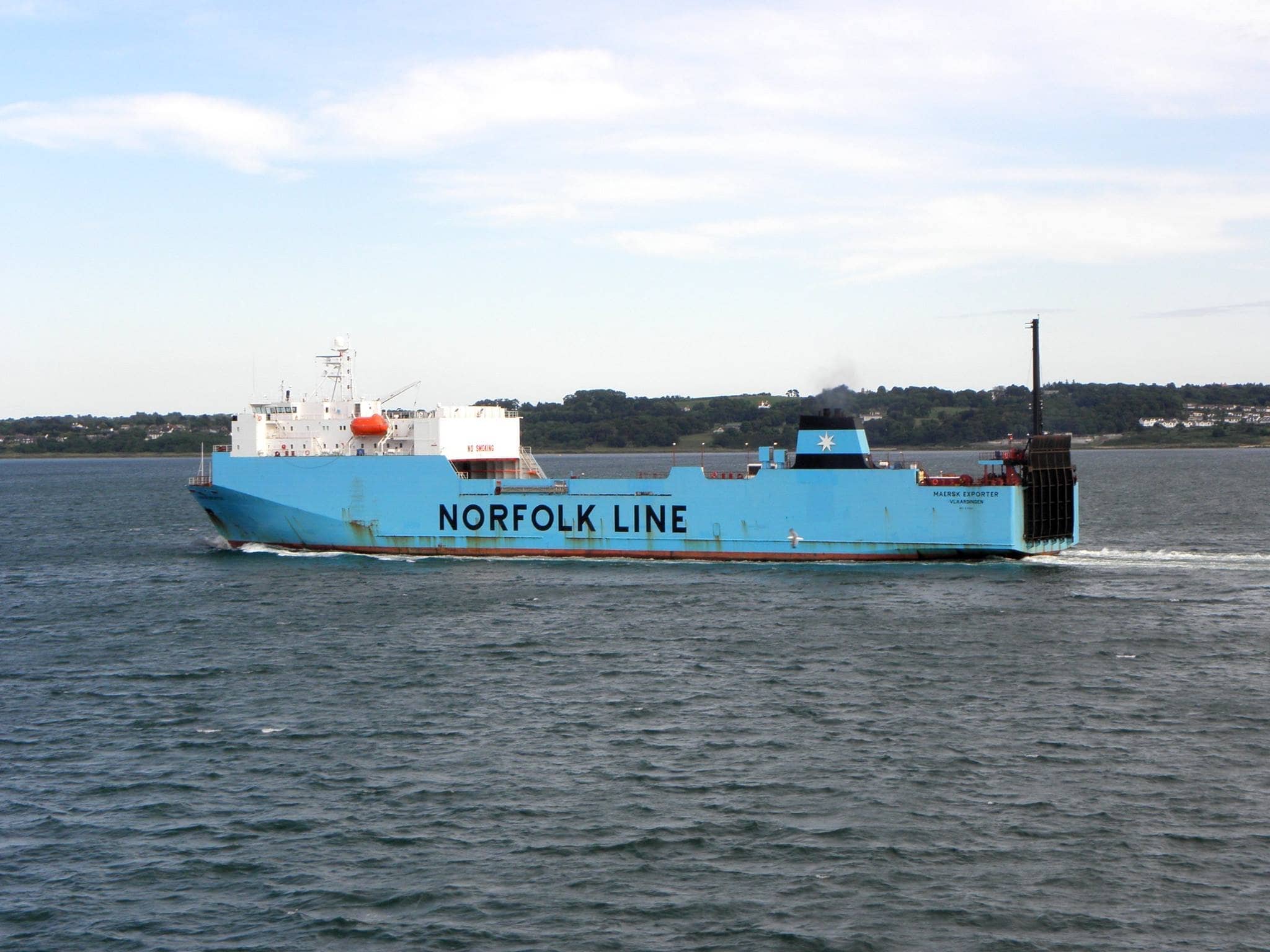 The Norfolk Line freight ferry MAERSK EXPORTER is seen here bound for Heysham. Copyright © Michael Livie.