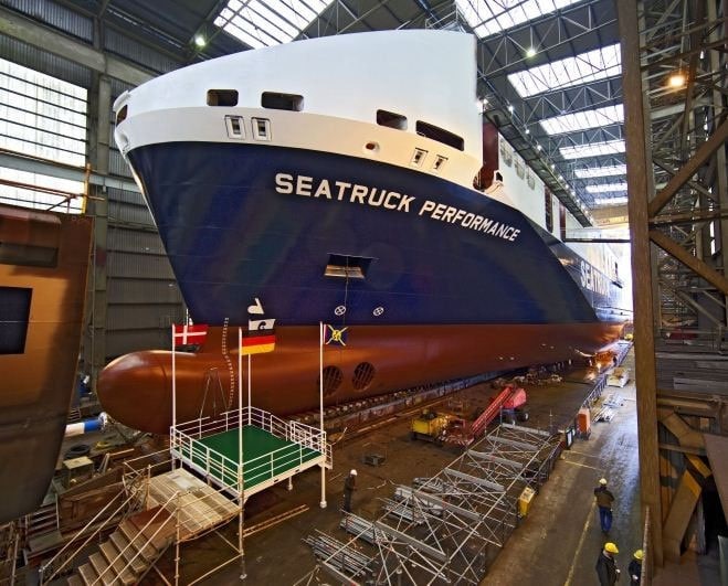 SEATRUCK PERFORMANCE just before her launch. FSG.