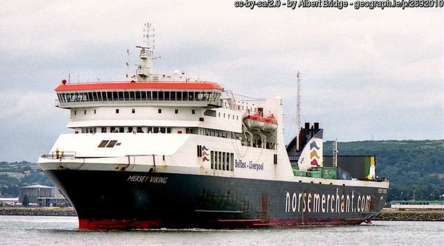 The first MERSEY VIKING pictured in 2003 in Norse Merchant Ferries livery. Until recently she was also a Stena ship (STENA FERONIA), but has recently been sold to Strait Shipping of New Zealand to operate their 