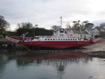 STRANGFORD FERRY at the dry dock in Strangford in the freshly applied livery of the Arranmore Ferry. Copyright © Scott Mackey.