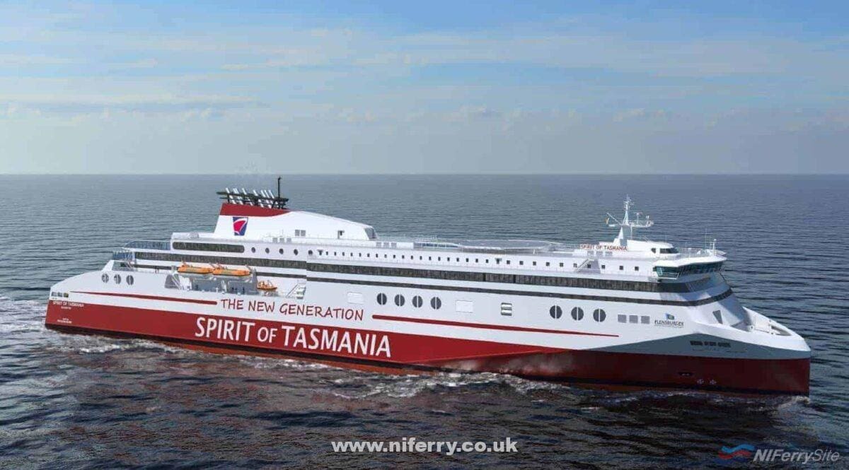 A rendering of how the new TT-Line "Spirit of Tasmania" new builds will look. FSG.