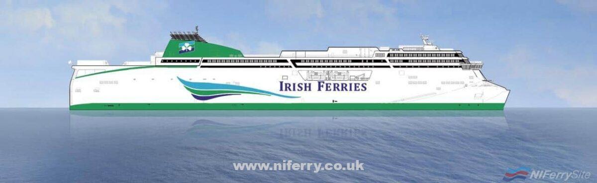 Artist rendering of the new €165.2 cruise ferry ordered by Irish Continental Group for their Irish Ferries Dublin to Holyhead service. ICG