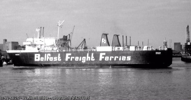 The 1971 built NIEKERK took over the Heysham route in 1986. She was renamed SPHEROID once she had been purchased by Belfast Freight Ferries the following year. © Copyright [url=http://www.geograph.ie/profile/5835]Albert Bridge[/url] and licensed for reuse under this Creative Commons Licence.