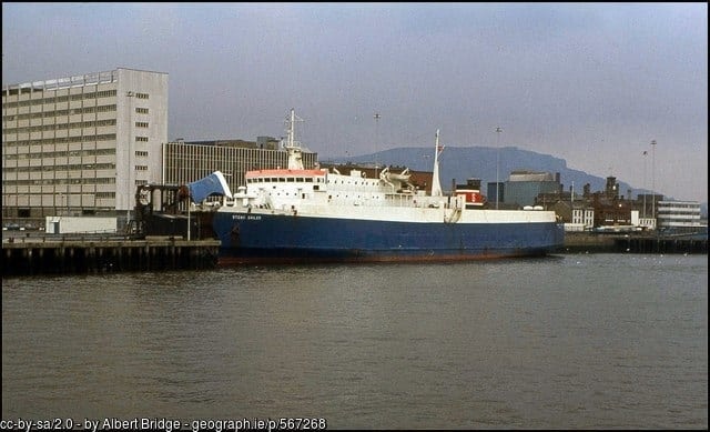 In 1984 Belfast Freight Ferries re-opened the former Sealink Belfast - Heysham route as a freight only service using the chartered STENA SAILER. © Copyright [url=http://www.geograph.ie/profile/5835]Albert Bridge[/url] and