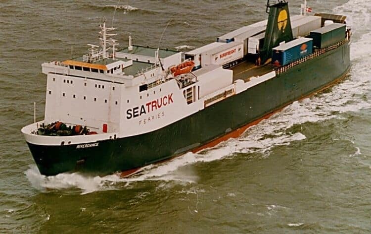 RIVERDANCE pictured mid-crossing in 1997. Seatruck Ferries