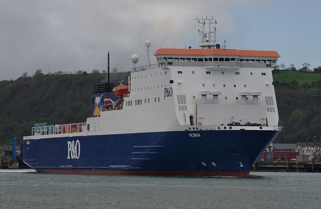 P&O's NORBAY leaves Larne during May 2013 while on refit relief duty. Copyright © Alan Geddes.