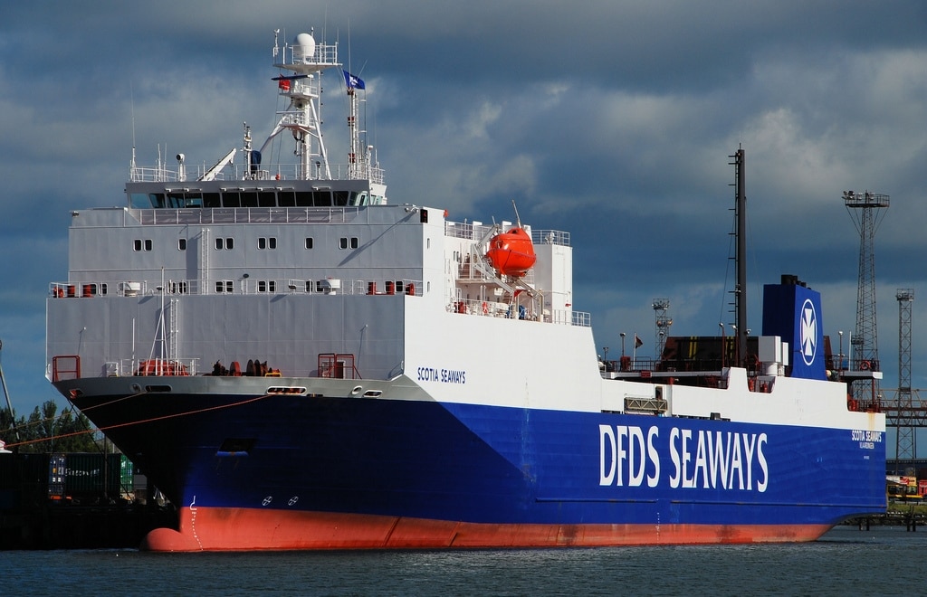 The DFDS freighter SCOTIA SEAWAY seen at Richardson Wharf, Belfast. She is the present STENA SCOTIA. Copyright © Alan Geddes.