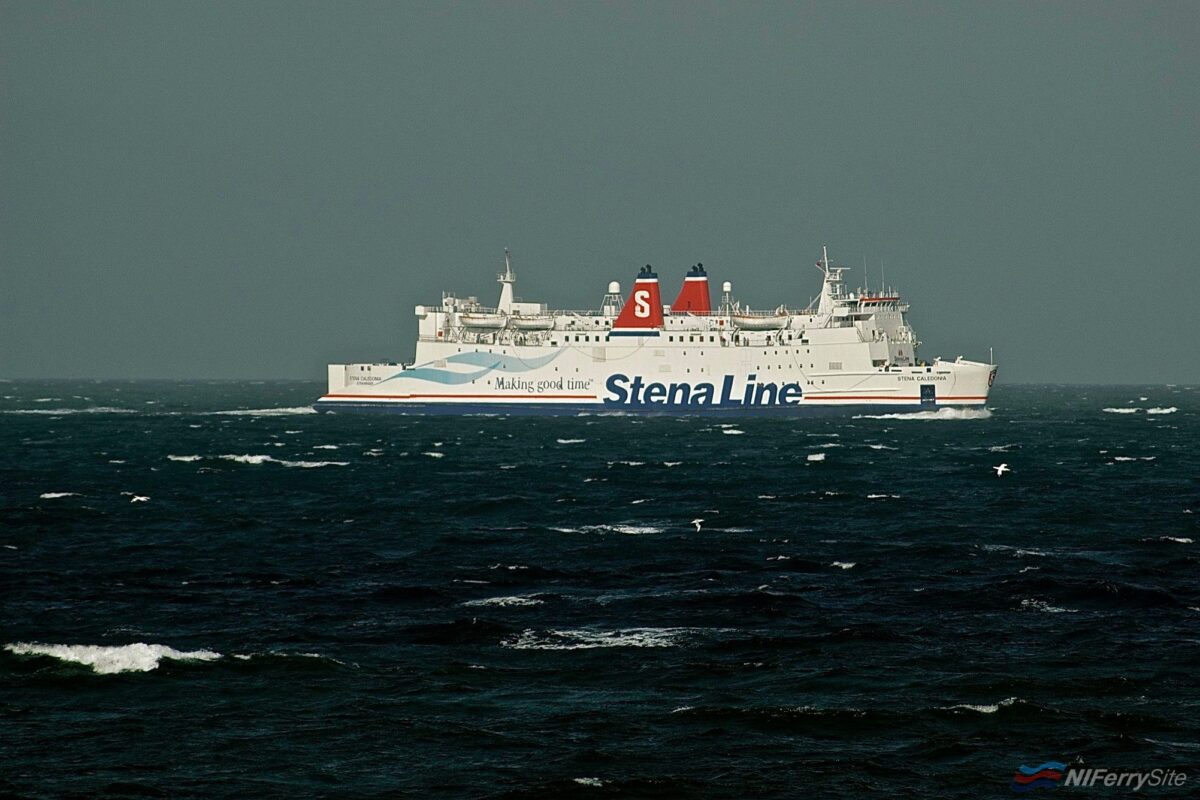 In her element. STENA CALEDONIA passes Corsewall Point in a fresh northerly. August 2010. Copyright © Gordon Hislip.