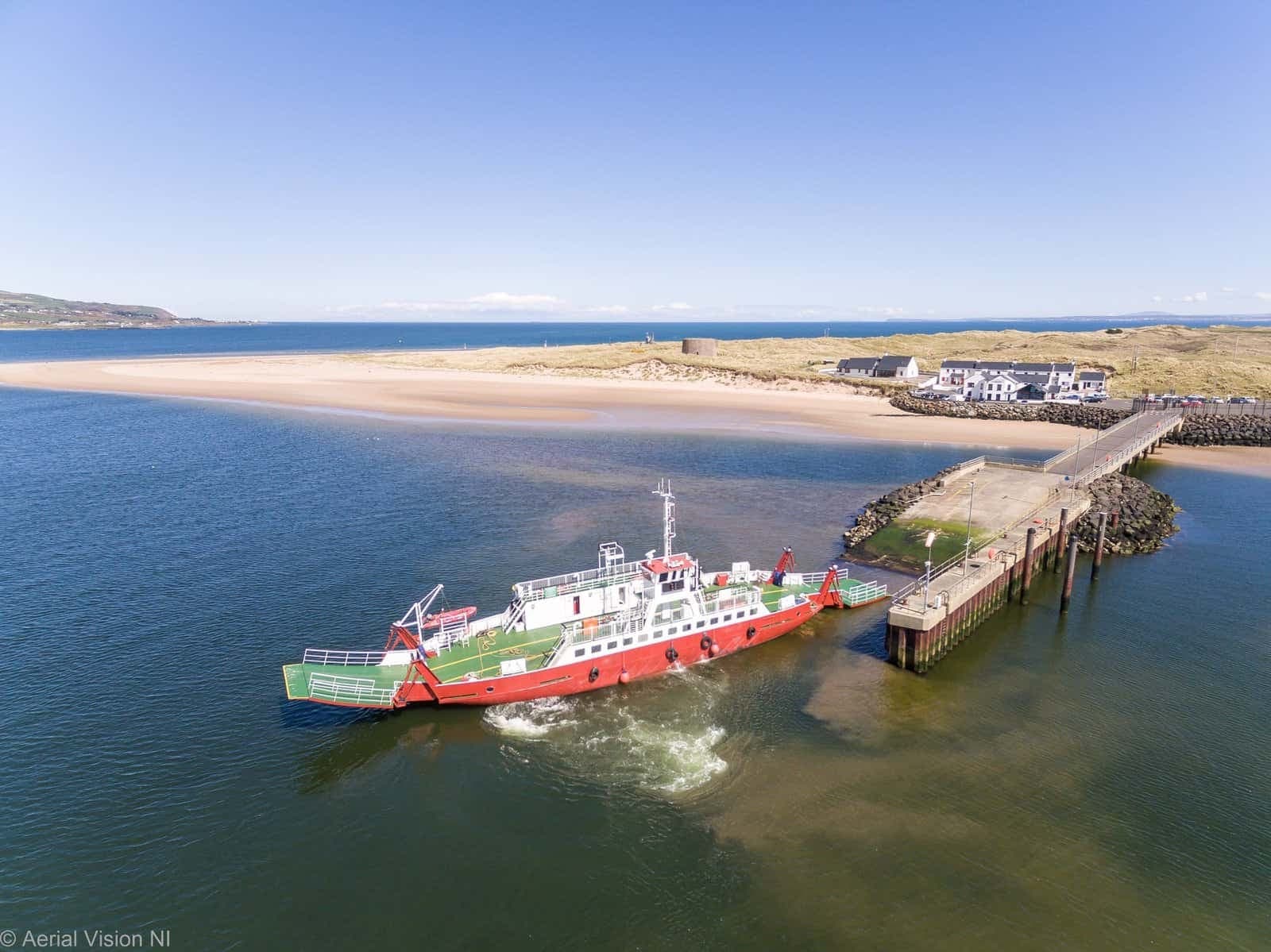 STRANGFORD conducting sea trials across Lough Foyle between Greencastle and Magilligan. The former Strangford Lough ferry will cover the service over the Early-May Bank Holiday period in the absence of the regular vessel, FRAXER MARINER. Copyright © Aerial Vision NI.