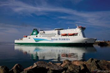 Irish Ferries' ISLE OF INISHMORE. Originally built for the Dublin to Holyhead route, she moved to the Rosslare - Pembroke Dock (Milford Haven) route after being replaced by ULYSSES