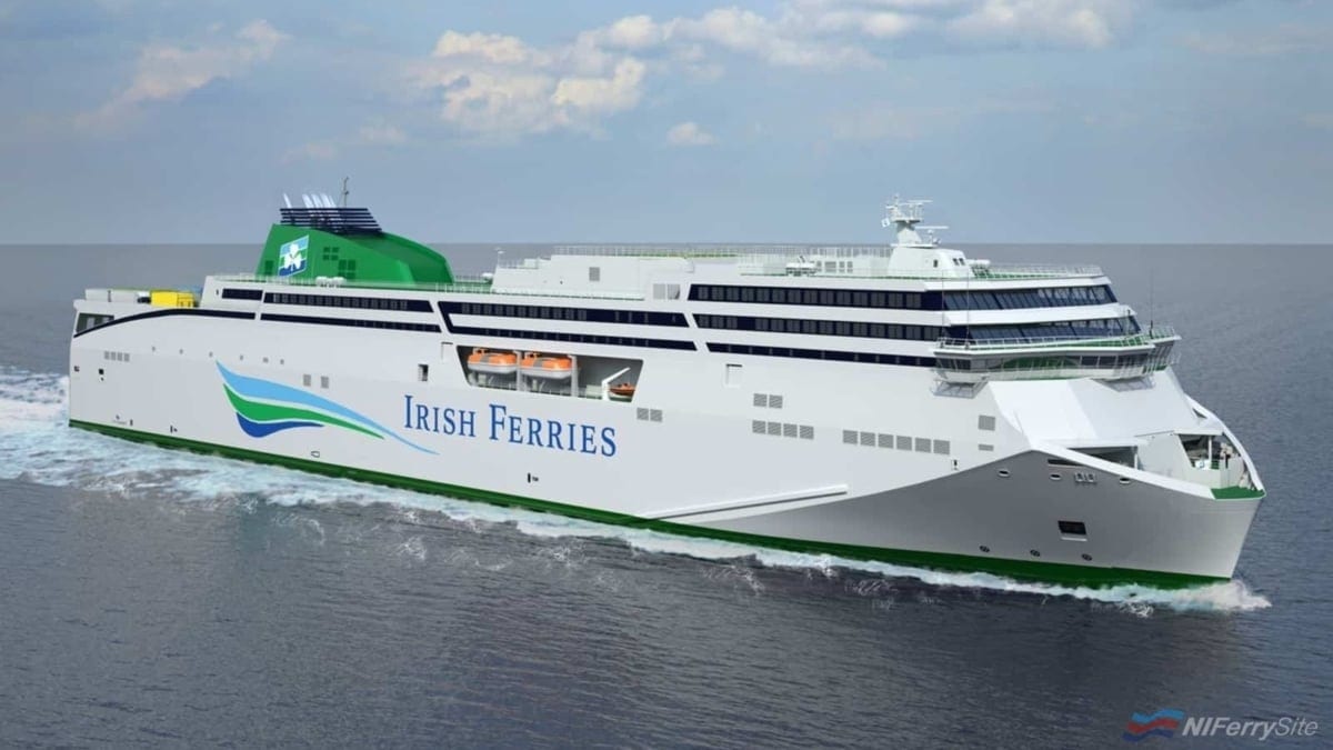 Rendering of Irish Ferries currently unnamed second FSG new-build ferry. When ordered she was expected to enter service on the Dublin - Holyhead route in mid-2020. Irish Ferries