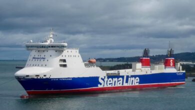 STENA FORERUNNER seen arriving at VT1 from anchor on her first day of service 27.08.18. Copyright © Scott Mackey.